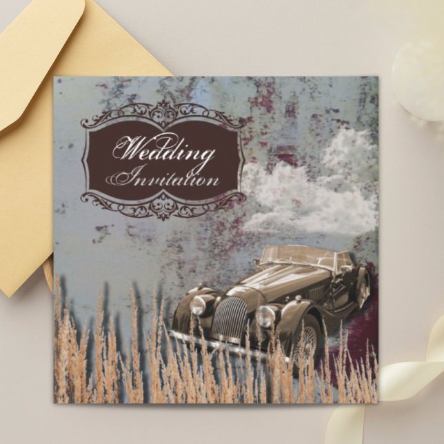 Rustic antique car western Country Wedding Invitation (Rustic antique car western Country Wedding Invitation)