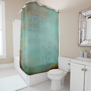 Rustic Antique Farmhouse Style Teal Faux Lace Shower Curtain
