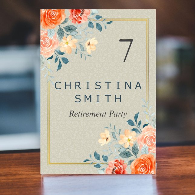 Rustic Antique Floral Watercolor Retirement Party Table Number (Rustic Antique Floral Watercolor Retirement Party Table Number)