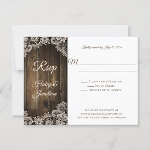 Rustic Antique Lace and Barn Wood RSVP Card