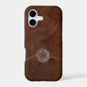 Rustic Antique Look Embossed Leather Monogram