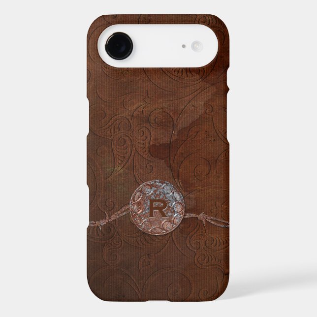 Rustic Antique Look Embossed Leather Monogram iPod Touch (5th Generation) Case (Back)