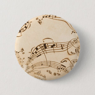 Rustic Antique Musical Notes 6 Cm Round Badge