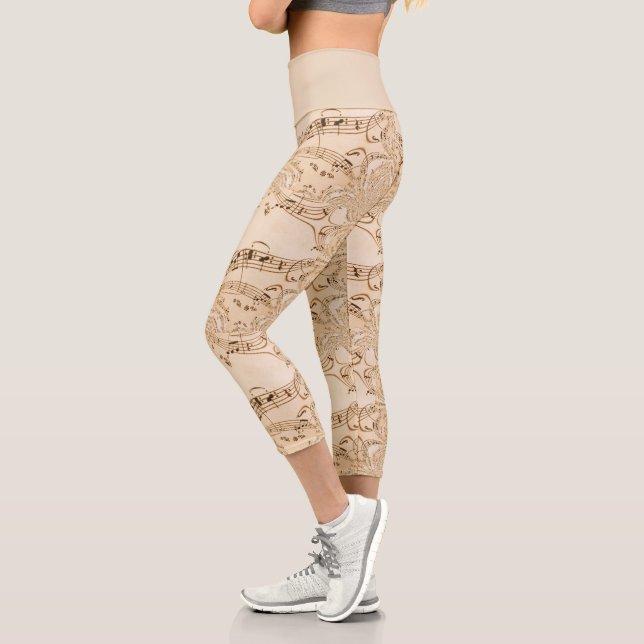 Rustic Antique Musical Notes Capri Leggings (Left)