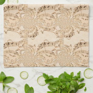 Rustic Antique Musical Notes Tea Towel