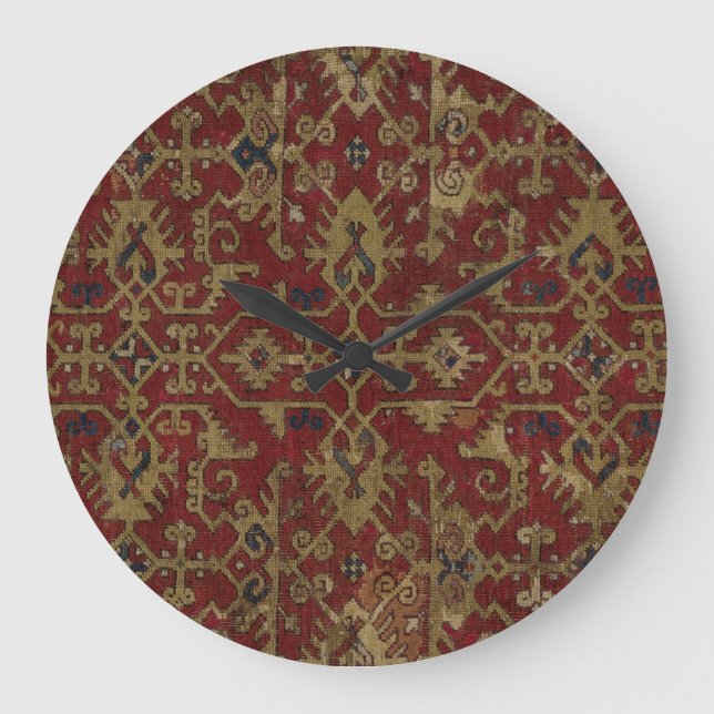 Rustic Antique Oriental Persian Red Pattern Large Clock (Front)