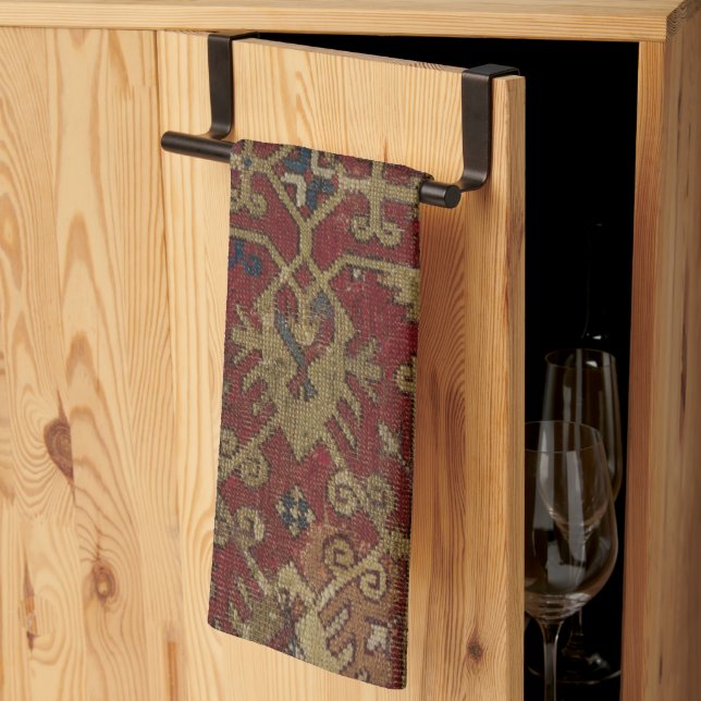 Rustic Antique Oriental Persian Red Pattern Tea Towel (Thirds Fold)