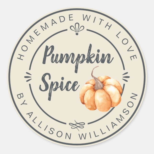 Rustic Antique White Pumpkin Spice Homemade Classic Round Sticker (Front)