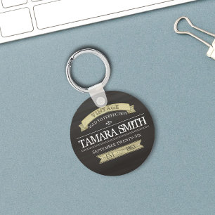 Rustic Antiqued Vintage Birthday Key Ring