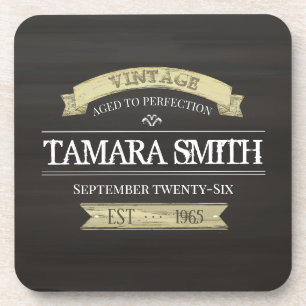 Rustic Antiqued Vintage Birthday Square Coaster