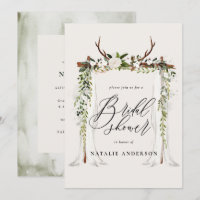 Rustic antler and foliage bridal shower invitation