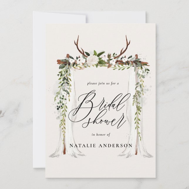 Rustic antler and foliage bridal shower invitation (Front)