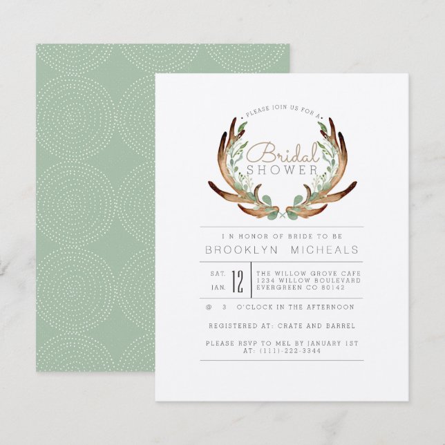 Rustic Antler and Vine | Kraft | Bridal Shower Invitation (Front/Back)