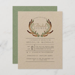 Rustic Antler and Vine   Kraft   Bridal Shower Invitation