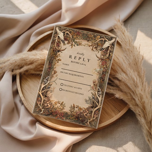 Rustic Antler Autumn Wedding RSVP Card (Creator Uploaded)