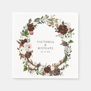 Rustic Antler Country Boho Floral Monogram Napkin