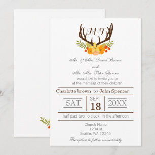 Rustic Antler Deer Floral Woodland Wedding Invitation