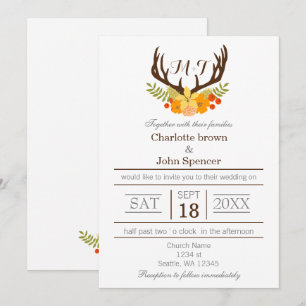 Rustic Antler Deer Floral Woodland Wedding Invitation