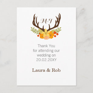 Rustic Antler Deer Floral Woodland Wedding Postcard