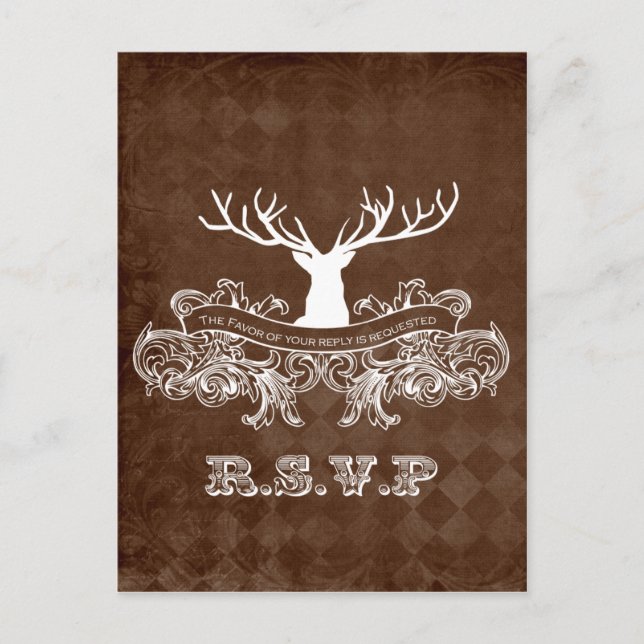 Rustic Antler, Deer Winter Woodland rsvp Invitation Postcard (Front)