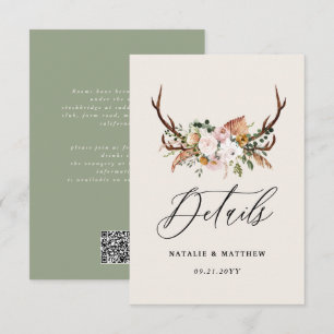 Rustic Antler Floral Wedding woodland Boho Details Enclosure Card