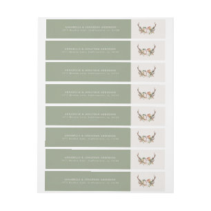 Rustic Antler Floral Wraparound Boho Wedding Wrap Around Label