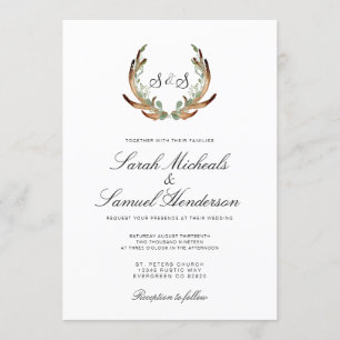 Rustic Antler   Formal   Dark Greenery Wedding Invitation