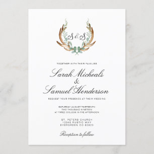 Rustic Antler   Formal Watercolor Wedding Invitation