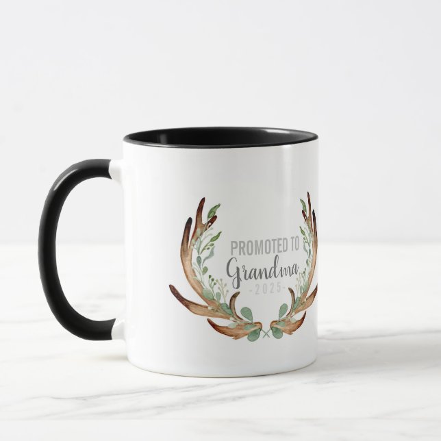 Rustic Antler & Greenery Promoted to Grandma Mug (Left)