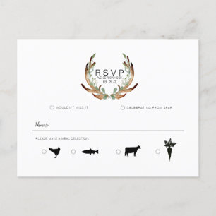 Rustic Antler & Greenery Watercolor RSVP Announcement Postcard