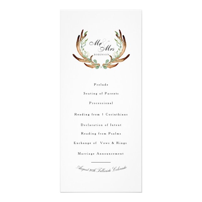 Rustic Antler & Greenery Watercolor | Wedding Rack Card (Front)