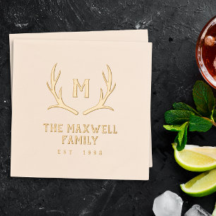 Rustic Antler Monogram Family Name Established Foil Napkins