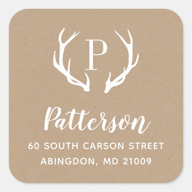 Rustic Antler Monogram Return Address Label (Front)