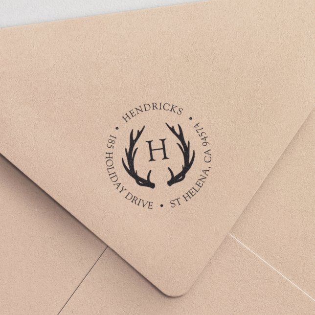 Rustic Antler Monogram Return Address Self-inking Stamp (Creator Uploaded)