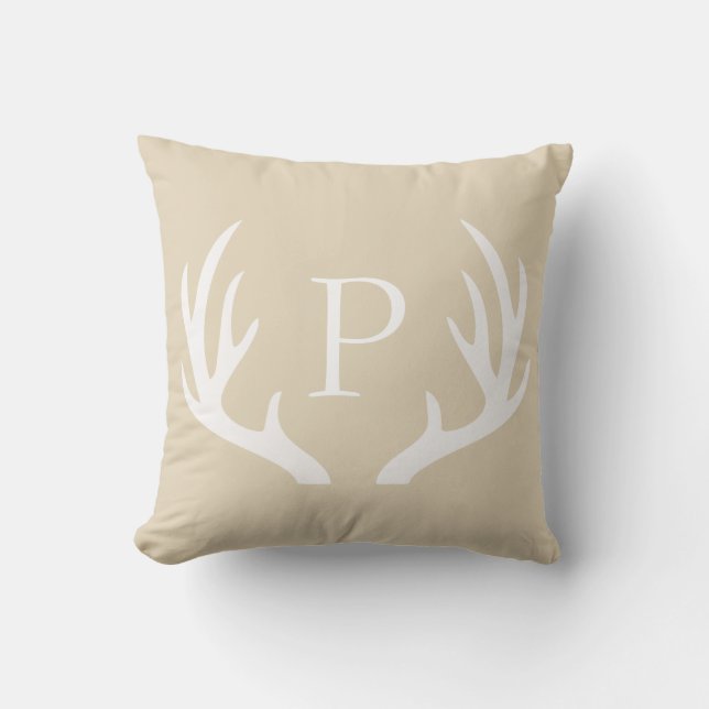 Rustic Antler Personalised Throw Pillow (Front)