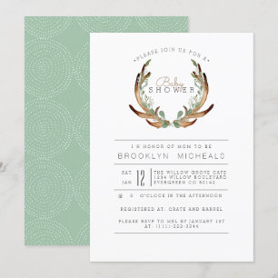 Rustic Antler Watercolor Baby Shower Invitation