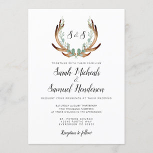 Rustic Antler   Watercolor Wedding Invitation