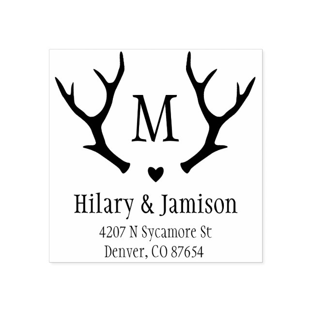 Rustic Antler Wedding Address Stamp (Imprint)