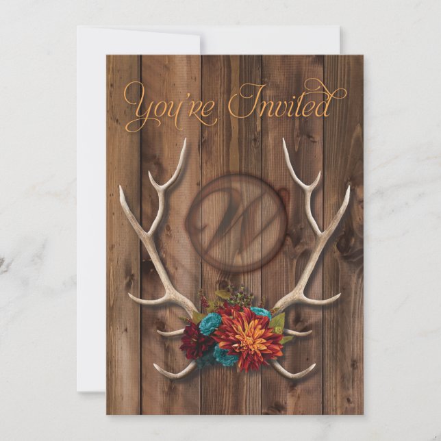 rustic antler wedding Invitation (Front)