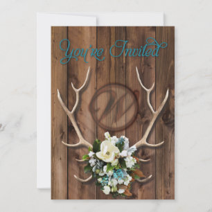 rustic antler wedding Invitation with Magnolia