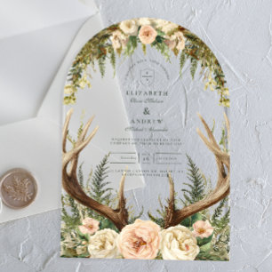 Rustic Antler Woodland Floral Wedding Acrylic Invitations