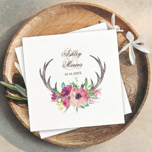 Rustic Antlers Boho Floral Allure Napkin