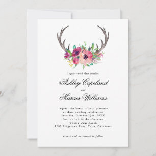 Rustic Antlers Boho Floral Allure Wedding Invitation