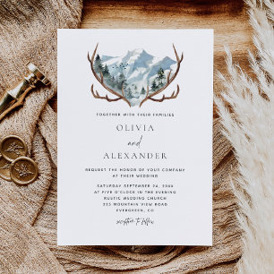 Rustic Antlers Boho Mountain Wedding Invitation