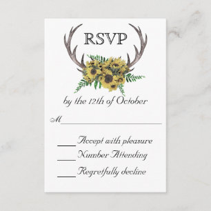Rustic Antlers Boho Sunflowers Wedding RSVP