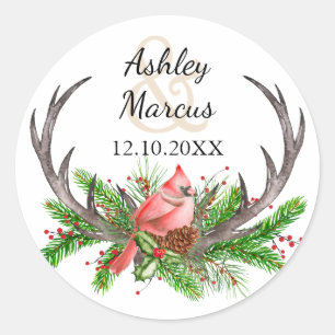Rustic Antlers Boho Woodland Winter Classic Round Sticker