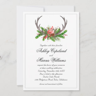 Rustic Antlers Boho Woodland Winter Wedding Invitation