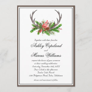 Rustic Antlers Boho Woodland Winter Wedding Invitation