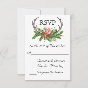 Rustic Antlers Boho Woodland Winter Wedding RSVP