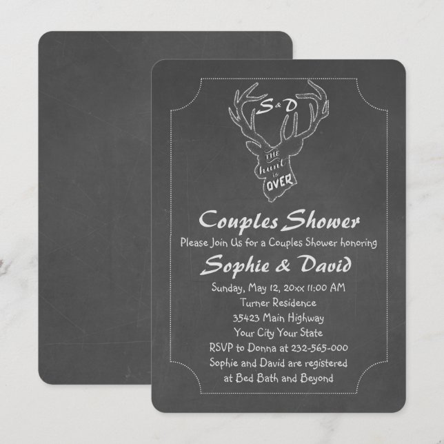 Rustic Antlers Chalk Engagement Party Invitation (Front/Back)